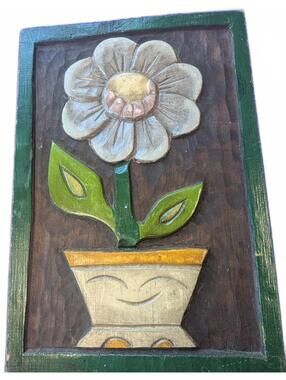 Hand-Carved Wooden Flower Wall Art Panel